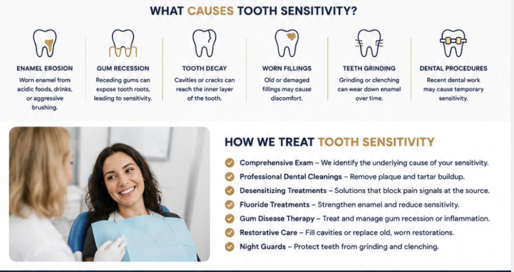 Dental patient discussing tooth sensitivity treatment options with a dentist in Tysons Corner, VA