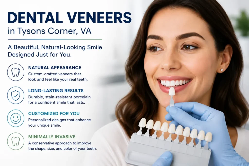 Dental veneers illustration showing a smile makeover with custom porcelain veneers for a natural-looking, brighter smile.